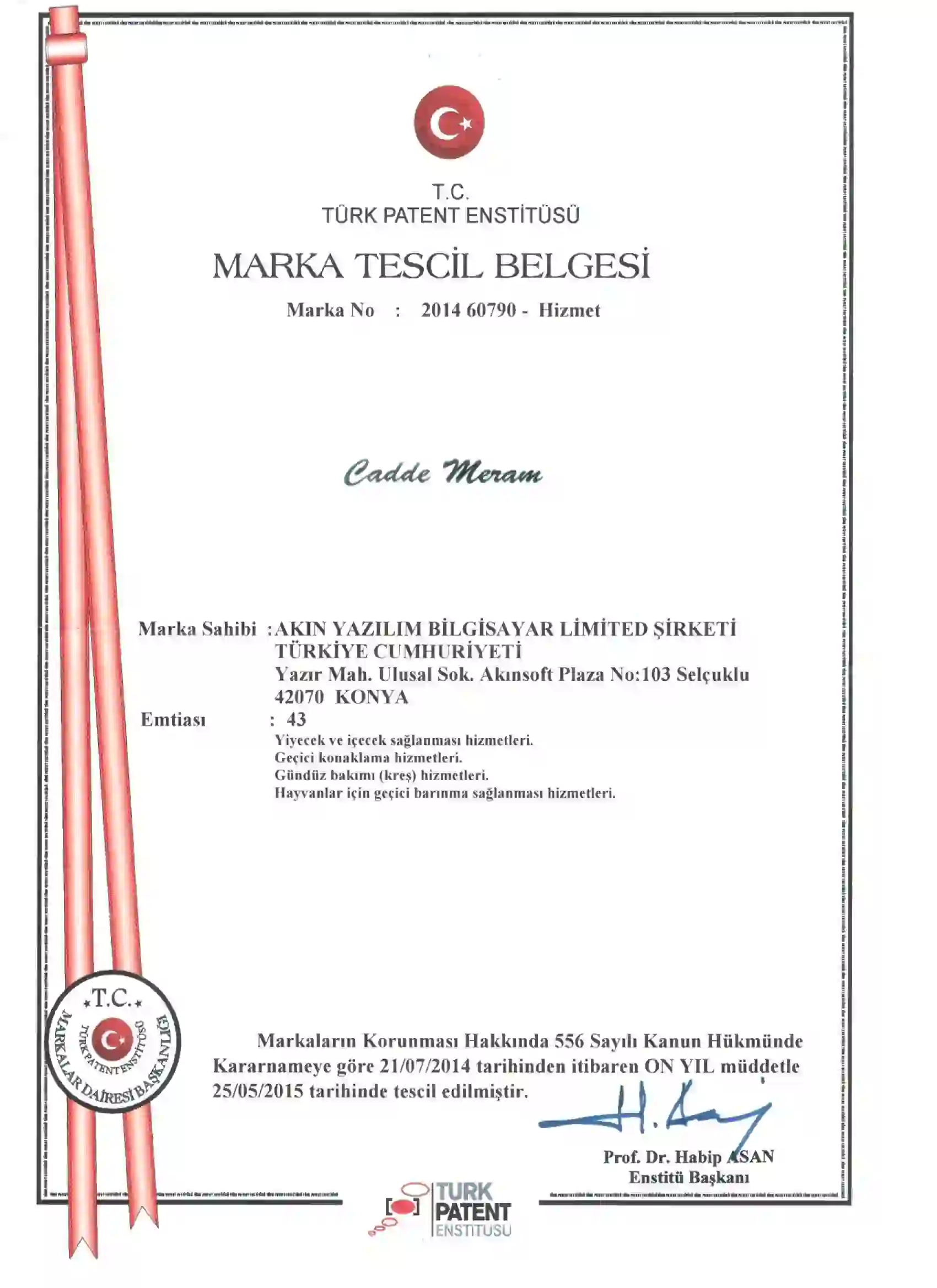 Cadde MeramTrademark Registration Certificate