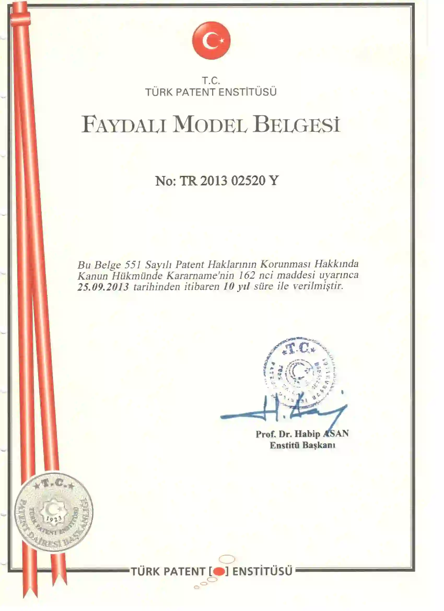 Faydalı ModelTescil Belgesi