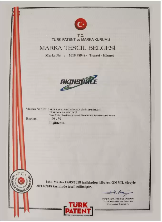 AKINSPACETrademark Registration Certificate