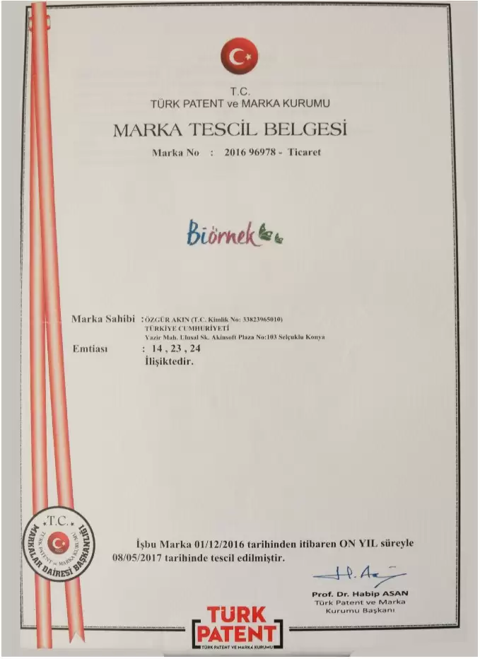 BIORNEKTrademark Registration Certificate