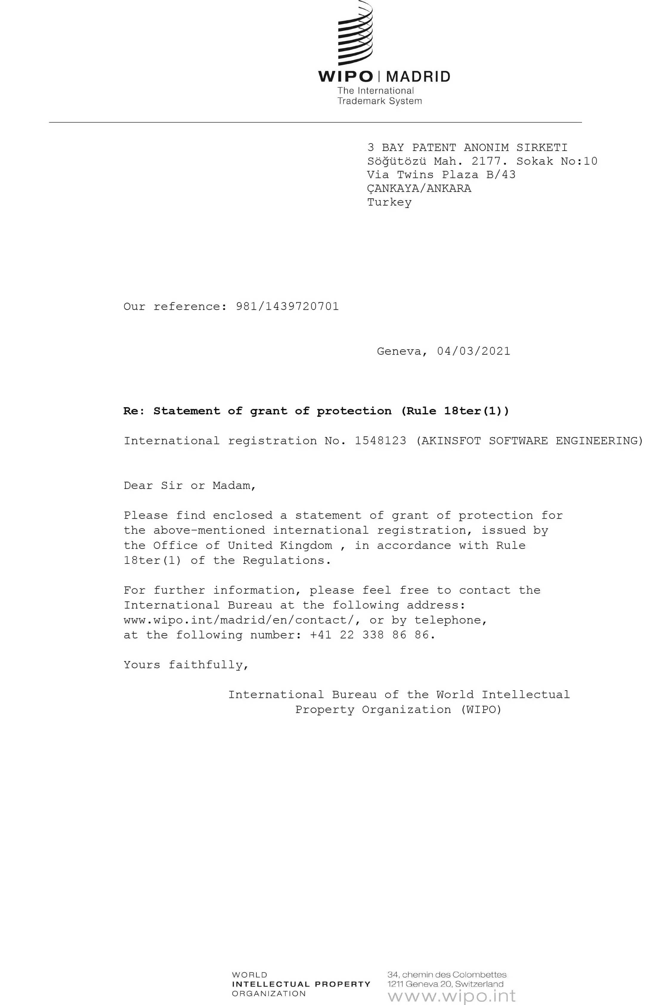 AKINSOFT United KingdomTrademark Registration Certificate