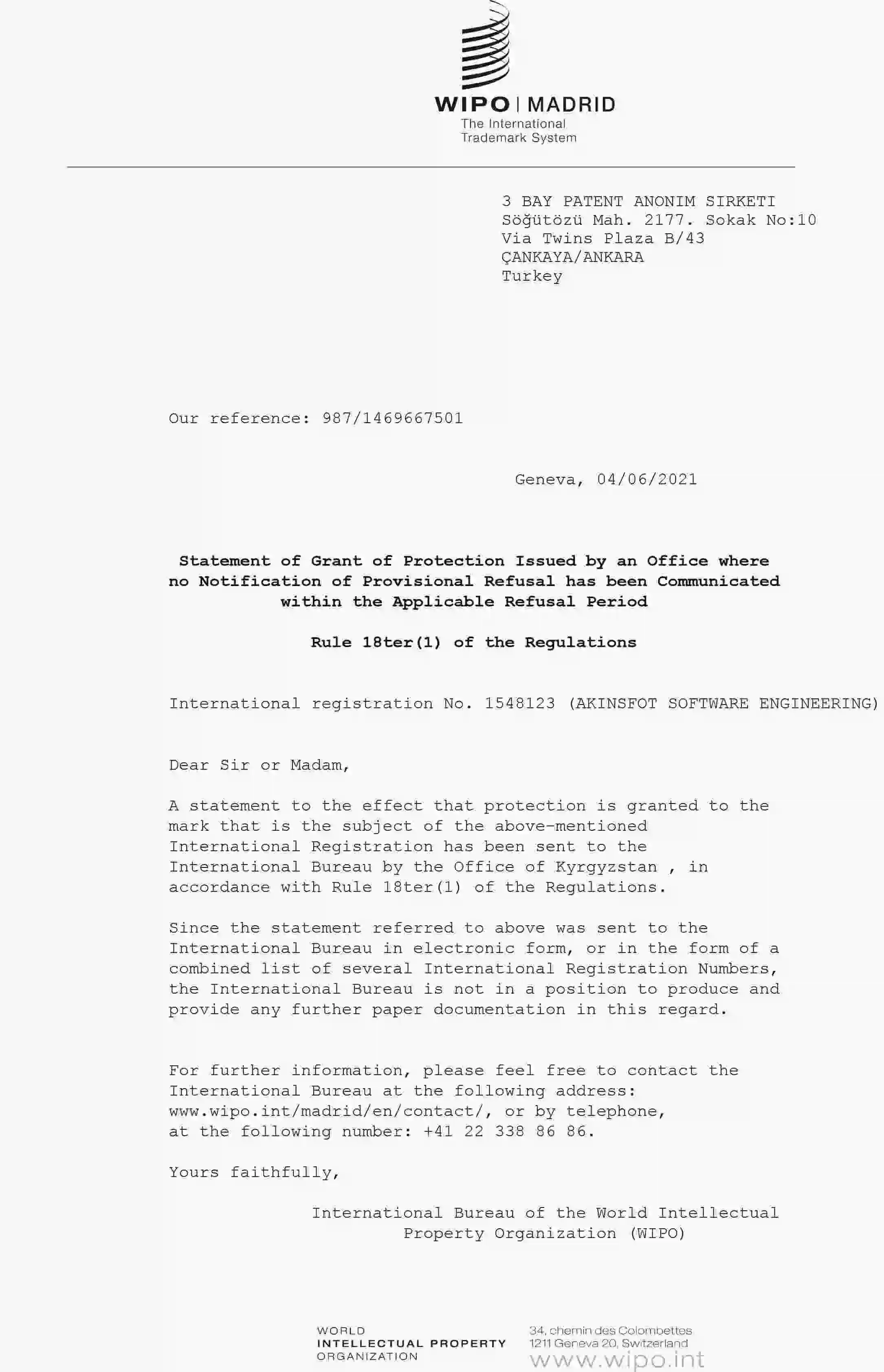 AKINSOFT KyrgyzstanTrademark Registration Certificate
