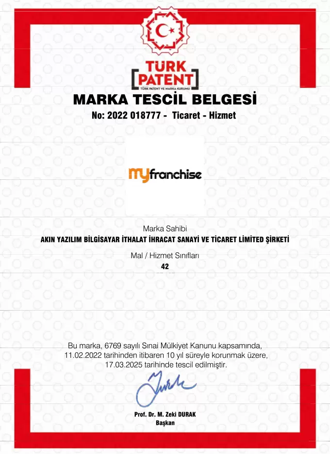 myfranchise Trademark Registration Certificate