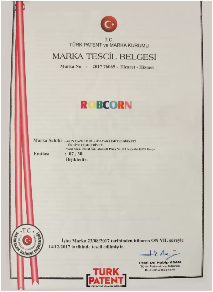 ROBCORNTrademark Registration Certificate