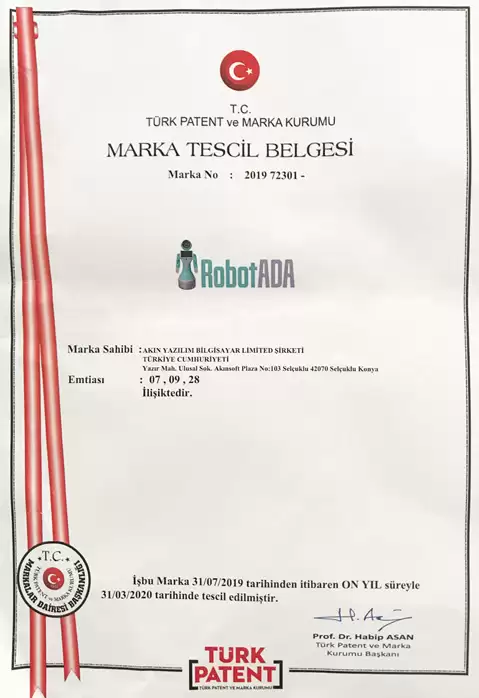 RobotADATrademark Registration Certificate
