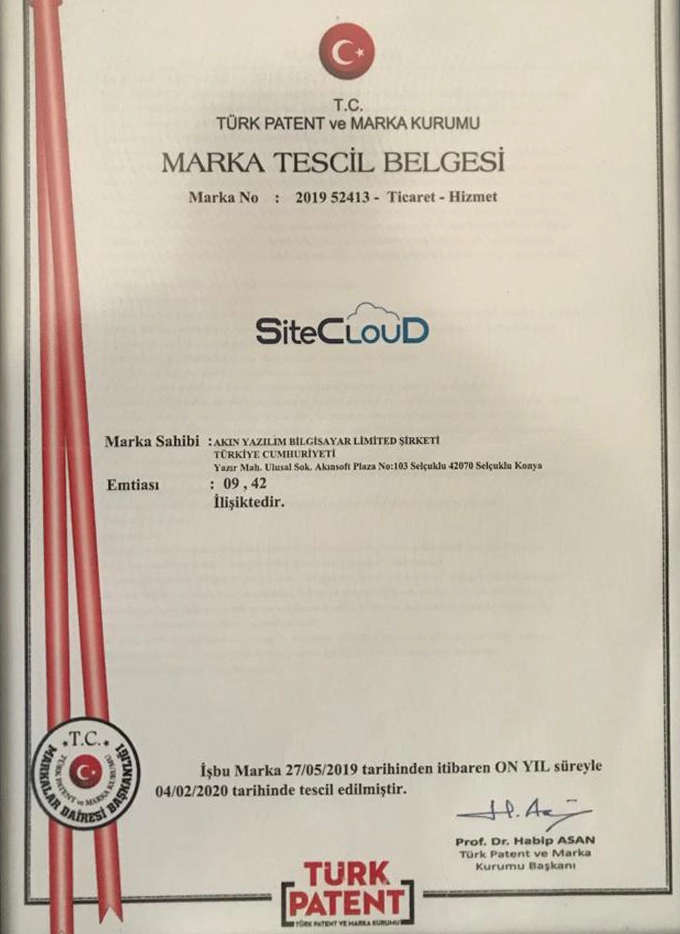SITECLOUD Trademark Registration Certificate