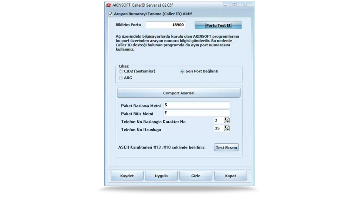 Arayan Numarayı Tanıma  Programı | Caller ID Server | AKINSOFT