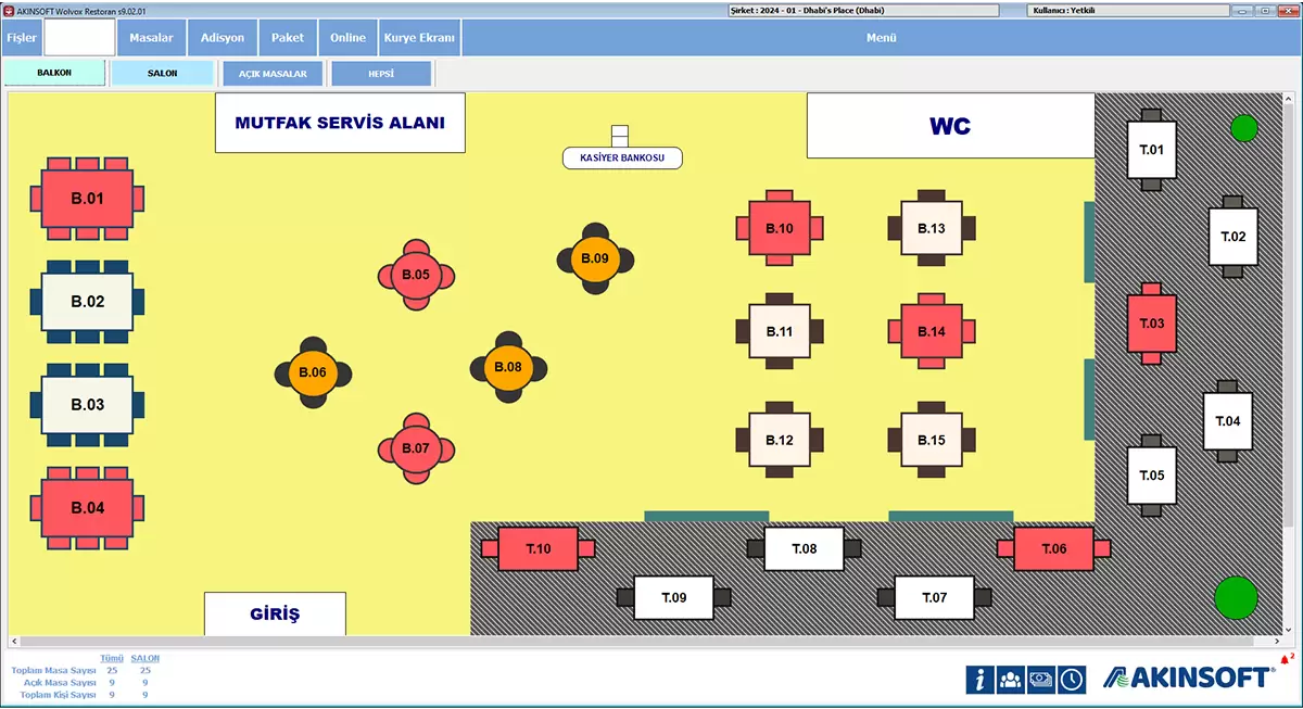 AKINSOFT Restoran program ekranı